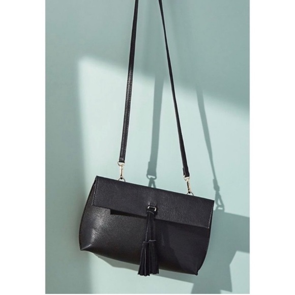 NWOT Anthropologie Elegant Black Tassel Shoulder Bag - Picture 2 of 10